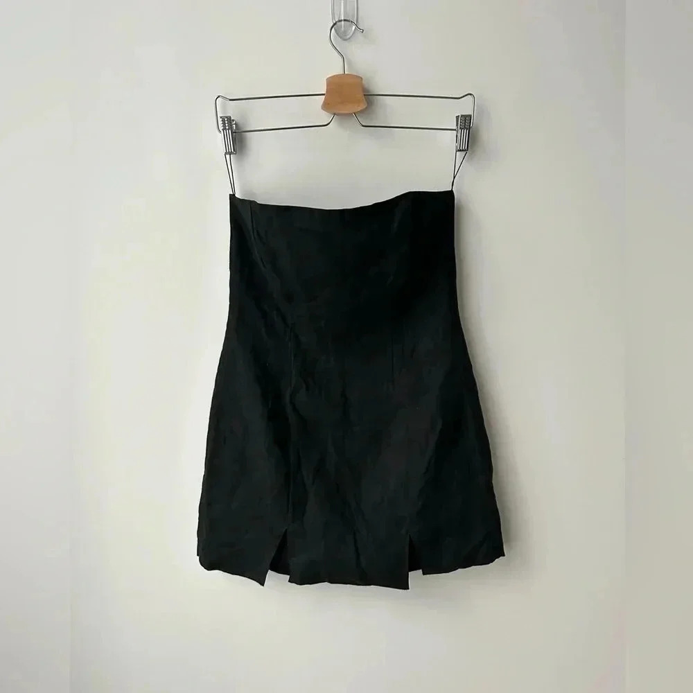 Black Strapless Linen Mini Dress Side Slit Bodycon Party Dress Rumer Harper NWT